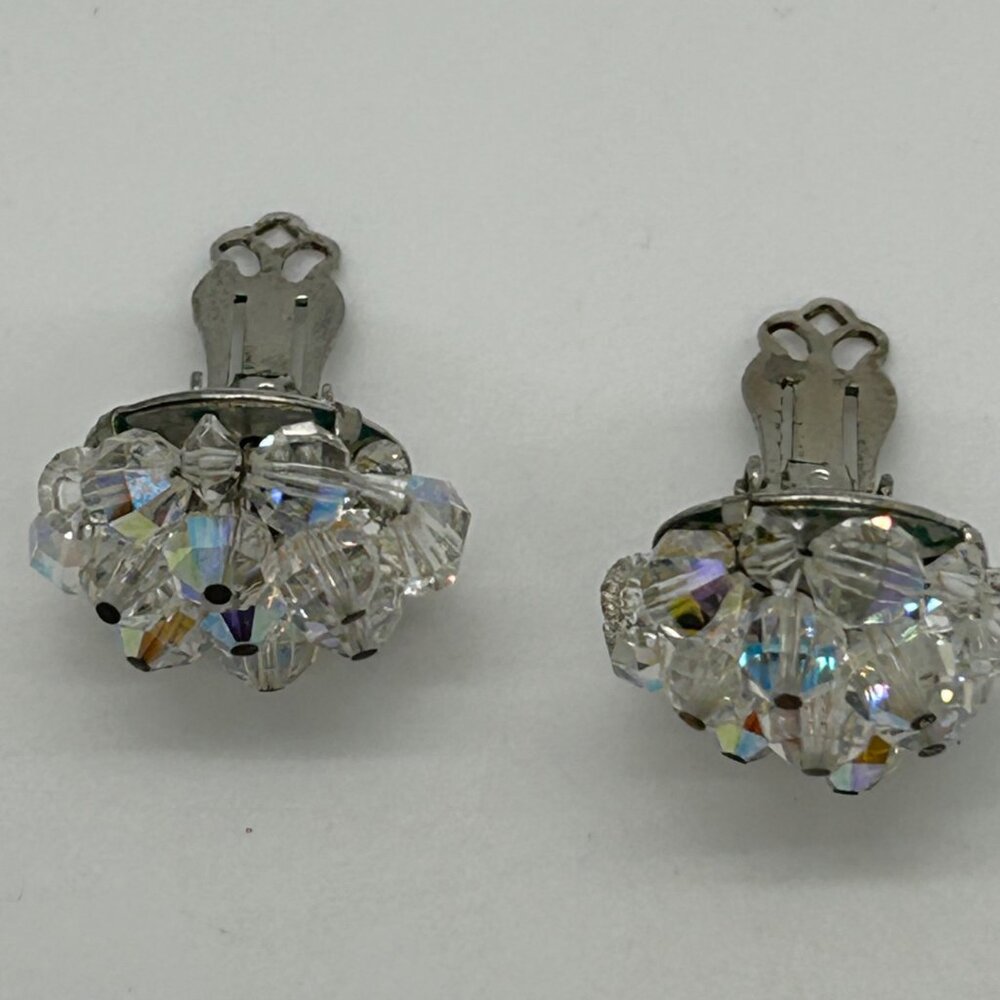 Laguna Vintage Aurora Borealis Crystal Cluster Clip-On Earrings Iridescent - Picture 14 of 16